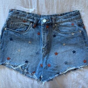 Blank NYC Blue Jean Shorts with Star Embroidery
